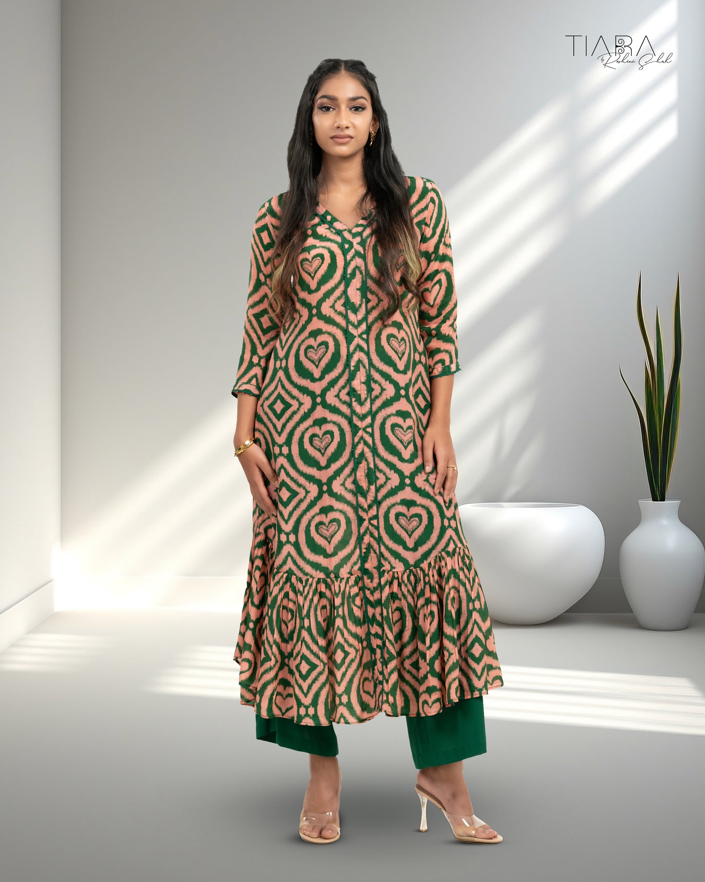 Ikat Love Kurta Set - Green