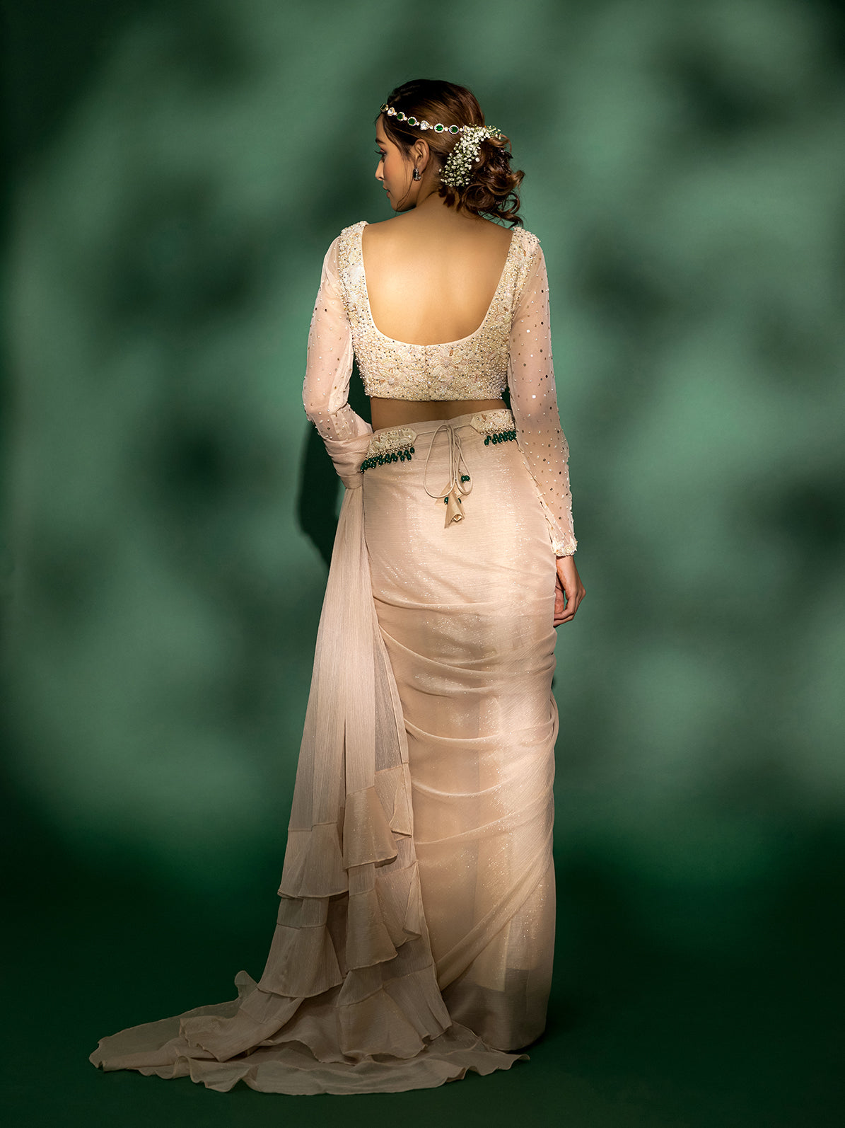 Elysian - Metallic Georgette Pre-draped Saree with Embroidered Blouse and Belt
