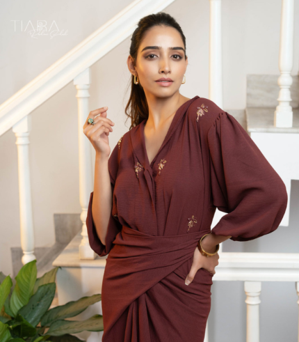 Latte Draped Dress - Maroon