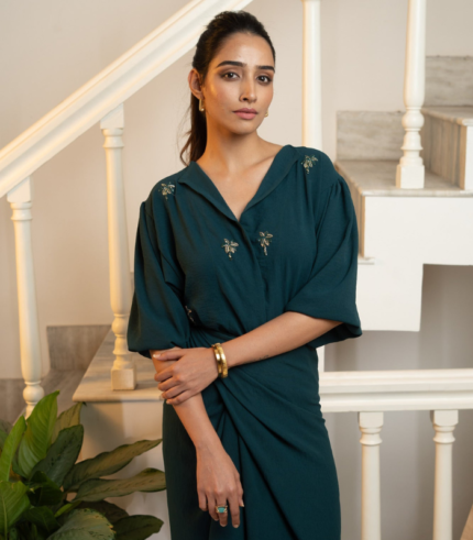 Latte Draped Dress - Green