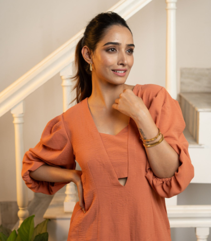 Latte Tunic Co-ord Set - Rust Orange